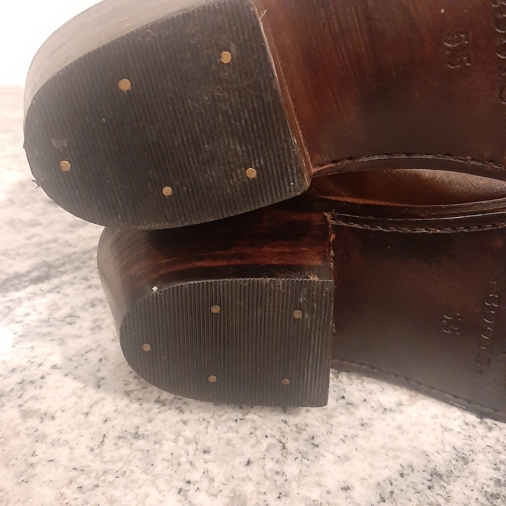 nwot GYPSY ROSE tan and dark brown leather Studded Cowboy boots SIZE 5.5M - Picture 11 of 12